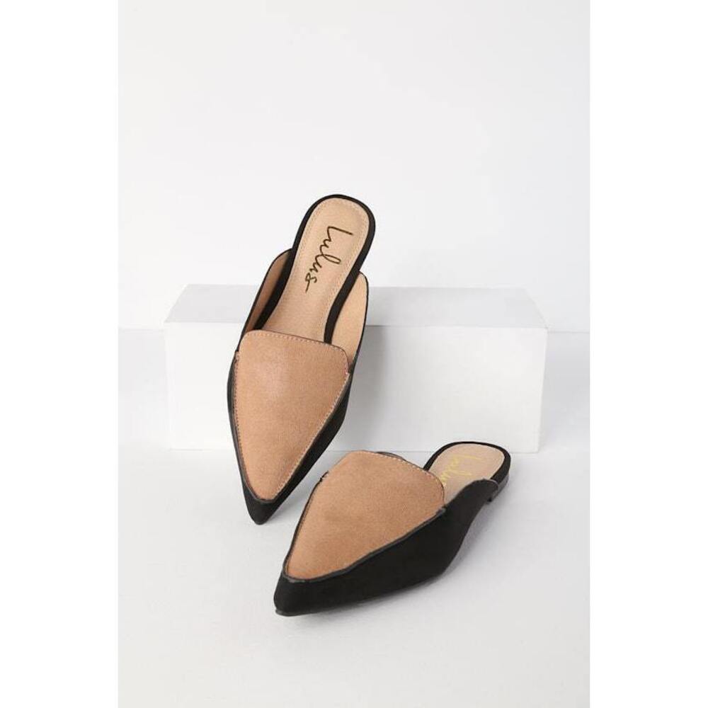 Lulus Joelle Color Block Nude And Black Suede Loafer Slides Beige - Size 7